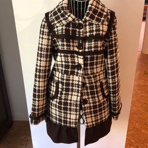 Darling brown and white plaid pea-coat